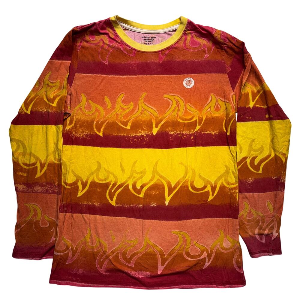 Mowgli Surf T Shirt Large Orange Pink Flame Striped Tie Dye Casual Made in USA